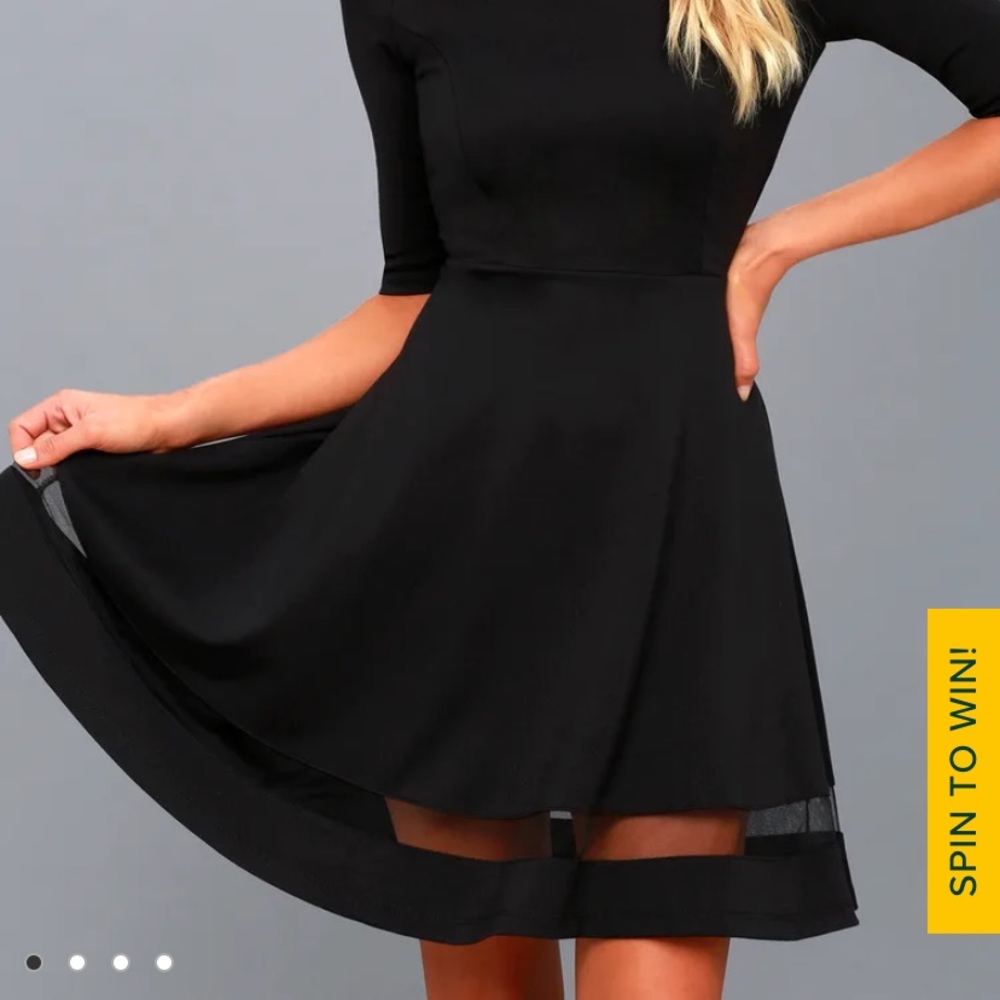 Lulus Sheer Factor Black Mesh Skater Dress - Large